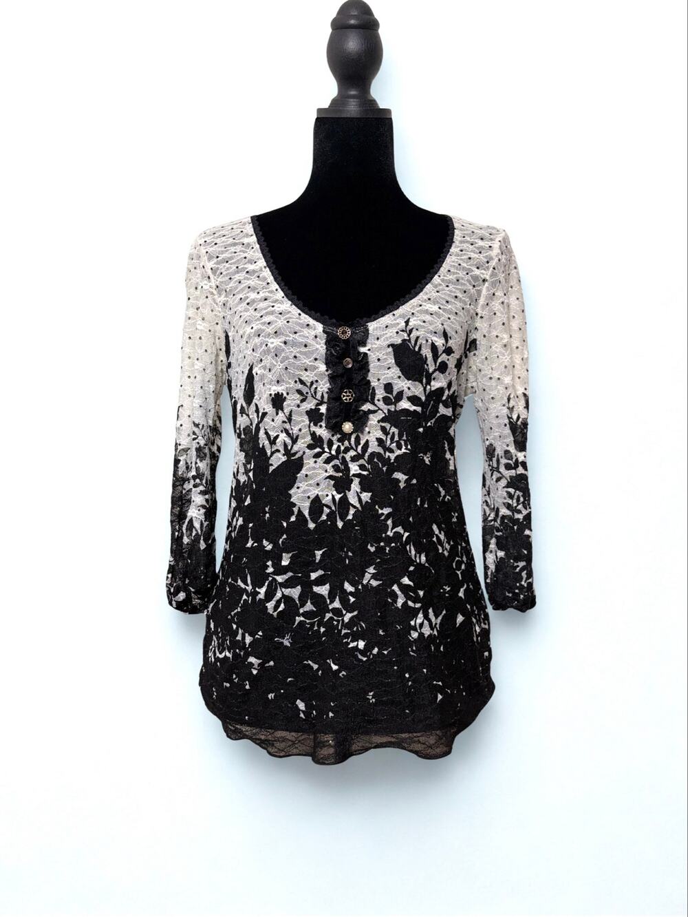 Vtg 2000s Per Una Black White Lace Three Quarter Sleeve Gothic Cardigan